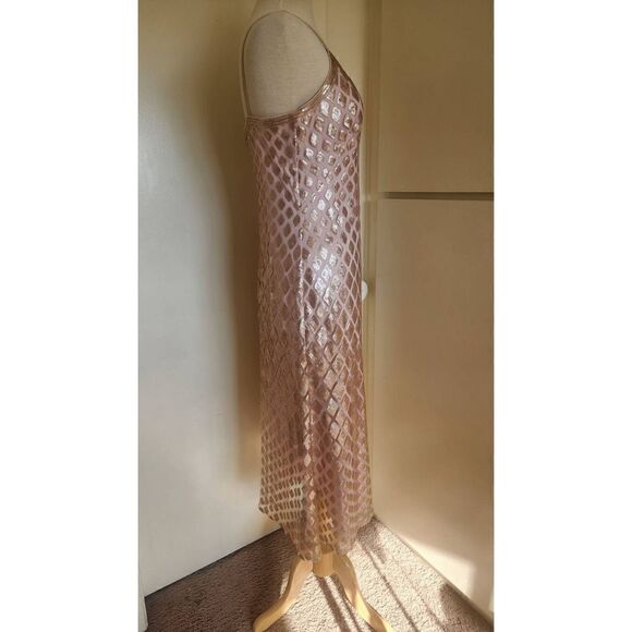 SHO pale rose gold sequin Slip DressV Neck, Spaghetti straps, diamond pattern, - Picture 5 of 10